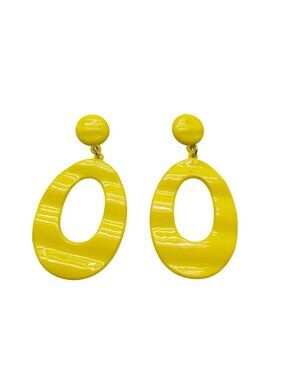 Yellow Oval Drop Earrings With Glossy Finish Lightweight Stylish Statement